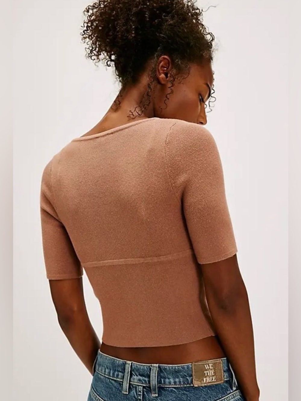 Intimately by Free People Teagan Swit Short Sleeve Knit V-Neck Coco Top Size M - Picture 2 of 9